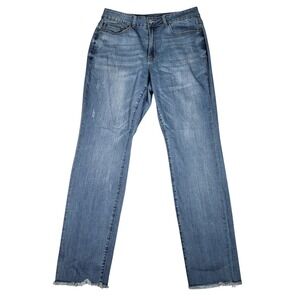 Judy Blue Jeans Womens 14W (Fits 33x33) Boyfriend Fit Raw Hem Blue Denim Relaxed